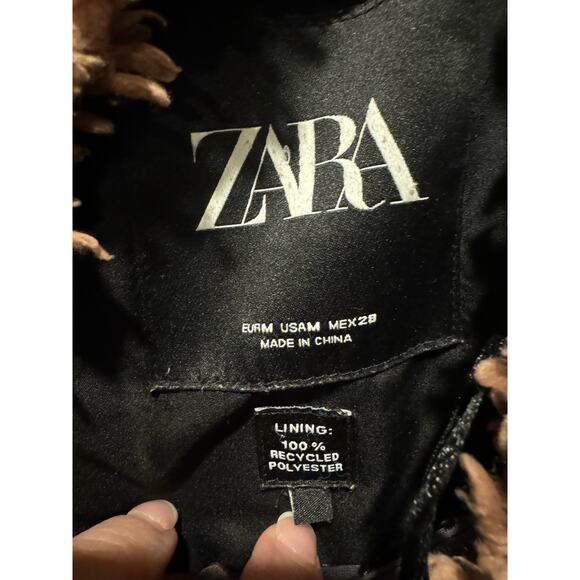 Zara Pink Shearling Fluffy Teddy Coat Jacket collarless one button size medium - Picture 11 of 15